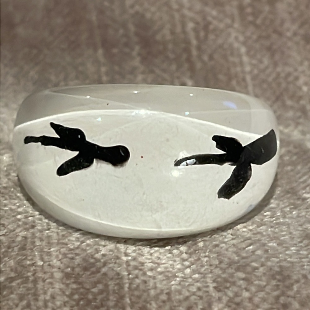White Abstract Art Lucite Dome Ring size 7.5